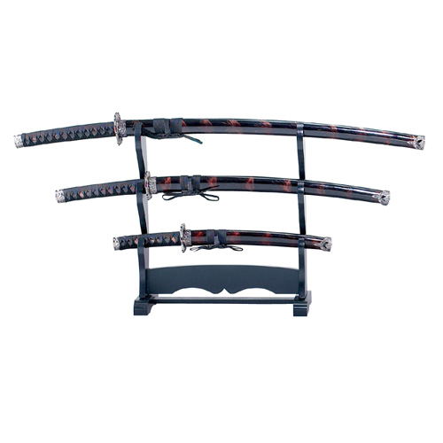 3 Pcs Sword Set W/Burgundy SAMURAI SWORD SET