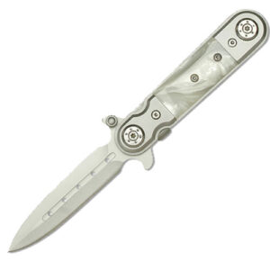 Stiletto Style Assisted Knife W/ White Pearl Handle