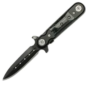 Midnight Stiletto Style Spring Assist Knife | Black Pearl Handle