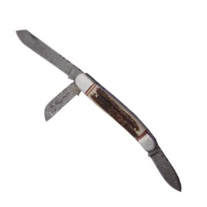 Damascus 3 Blade Folding Knife (Bone Handle)