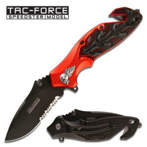 Skull " Heavy Rescue Folder Spring Assisted Knife - Red & Black