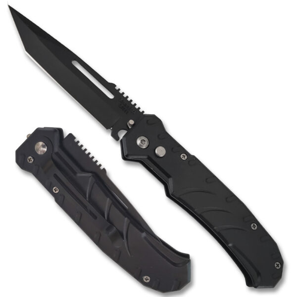Swift Auto Push Button Black Blade Aluminum Handle Tanto Blade