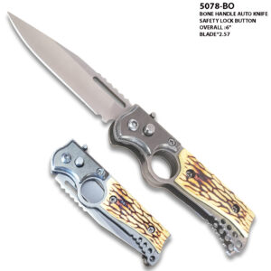 Auto Push Button Bone Handle Pocket Knife