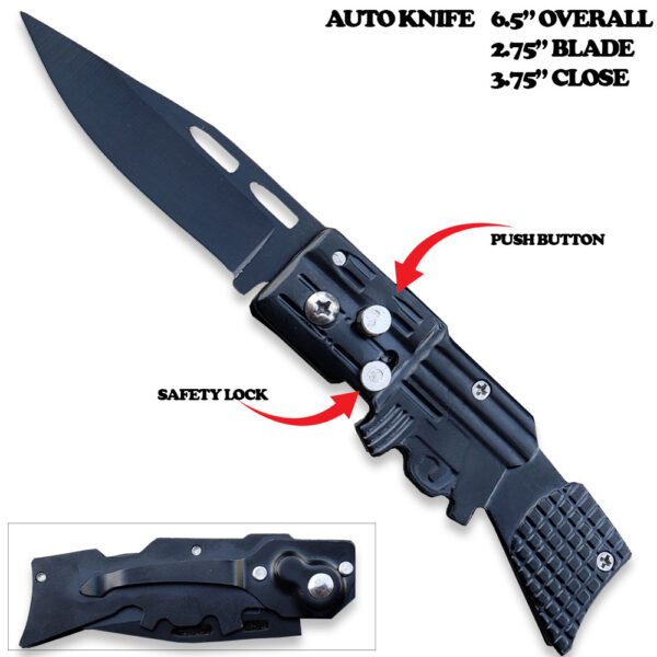 Auto Push Button Gun Clip Pocket Knife