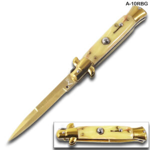 AKC Edition Blade Automatic Stiletto Knife Gold Pearl Handle