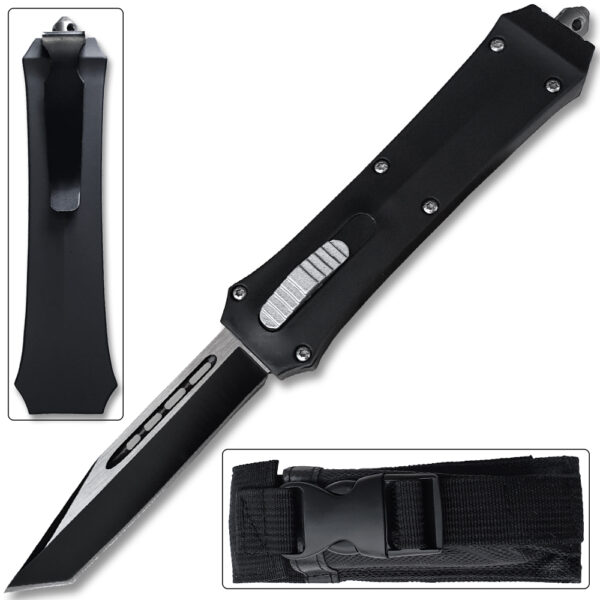 Tanto Double Action Out The Front Auto Knives Black