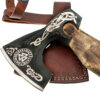 WHITE DEER Hand Forged Viking Axe With Custom Viking Etched  Brown Leather Wrapped Handle