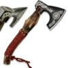 WHITE DEER Hand Forged Viking Axe With Custom Viking Etched  Brown Leather Wrapped Handle