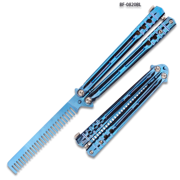 Black Stainless Steel Folding Butterfly Balisong Style Comb