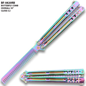Blue Titanium Stainless Steel Folding Butterfly Balisong Comb