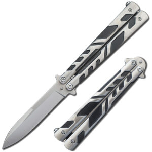 Swift Silver and Black Spear Point Single Edge Blade Balisong Butterly Knife