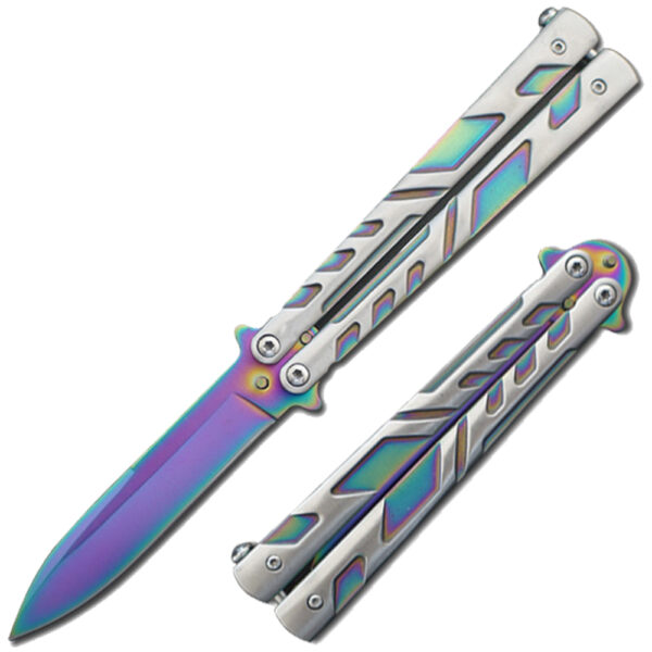 Swift Rainbow Spear Point Single Edge Blade Balisong Butterly Knife