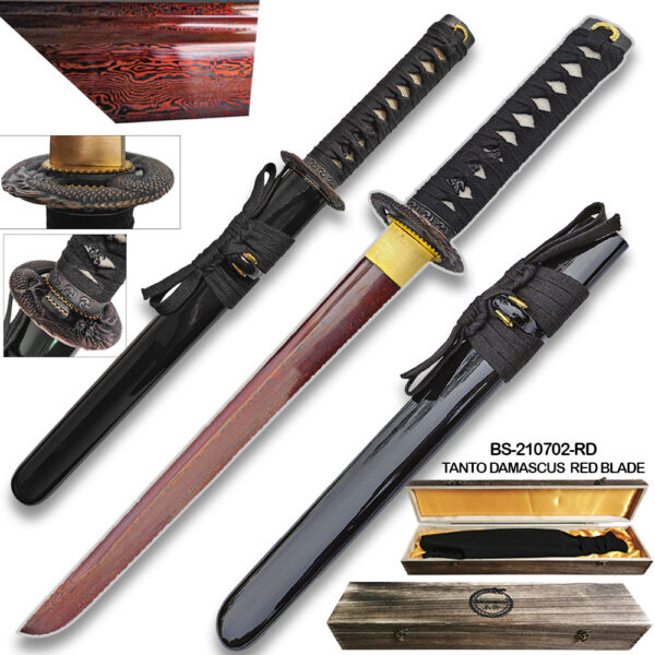 Moshiro Damascus Blade - Folded 1065 Dragon Tsuba Tanto Sword