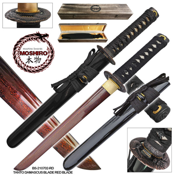 Moshiro Damascus Blade - Folded 1065 Dragon Tsuba Tanto Sword
