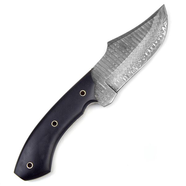 White Deer  Damascus Steel Knife Bison Hunter Micarta Black Handle