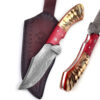 White Deer  Damascus Steel Knife Bison Hunter Ram Handle
