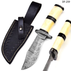 White Deer Crocodile Dundee Damascus Bolster Hand Forge Ranger Knife Bone Handle