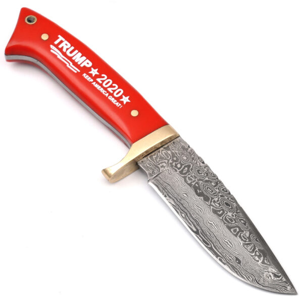 "Keep America Great" Trump 2020  Damascus Knife Brass Bolster