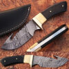 WHITE DEER Damascus Steel Hunting Knife Camel Bone & Buffalo Horn Handle