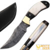 WHITE DEER Clip Point Damascus Steel Hunting Knife Buffalo Horn Handle