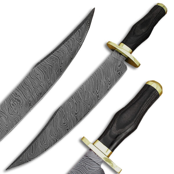 Whit Deer Damascus Steel  Steel Laredo Bowie Black Micarta  wood Handle