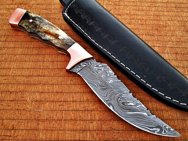 White Deer Damascus Steel Bowie W/Giraffe Bone & Copper Bolster EXCLUSIVE