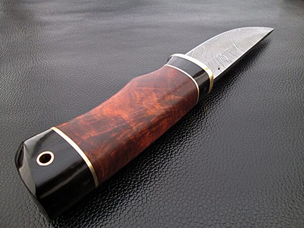 White Deer Rebel Komrad Damascus Knife Custom Walnut Hardwood Handle