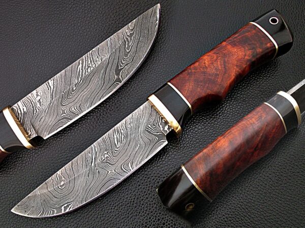 White Deer Rebel Komrad Damascus Knife Custom Walnut Hardwood Handle