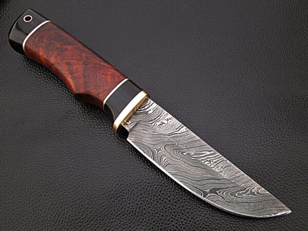 White Deer Rebel Komrad Damascus Knife Custom Walnut Hardwood Handle