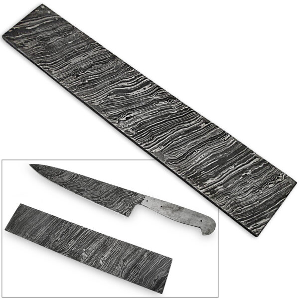 White Deer Damascus Steel LONG FIRE Pattern Billet Forge Welded 10in x 2in x 5.5mm Raw