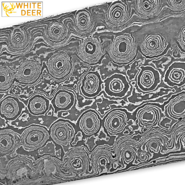 White Deer BIRDS EYE PATTERN Damascus Steel Billet ForgeWelded 10in x 2in x 5mm Raw