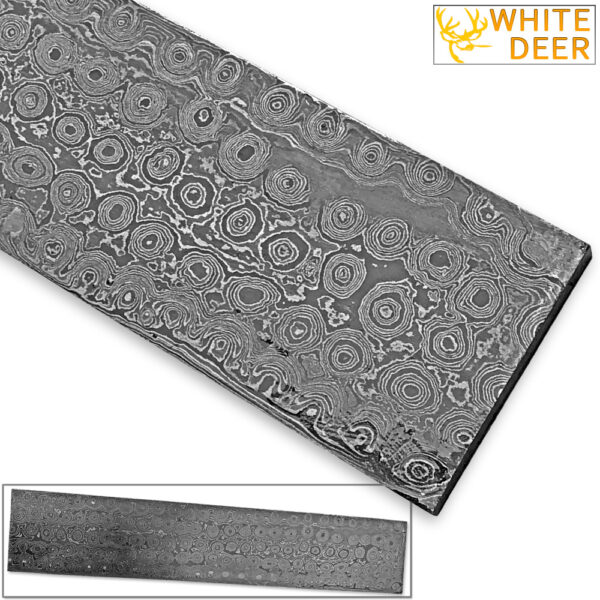 White Deer BIRDS EYE PATTERN Damascus Steel Billet ForgeWelded 10in x 2in x 5mm Raw