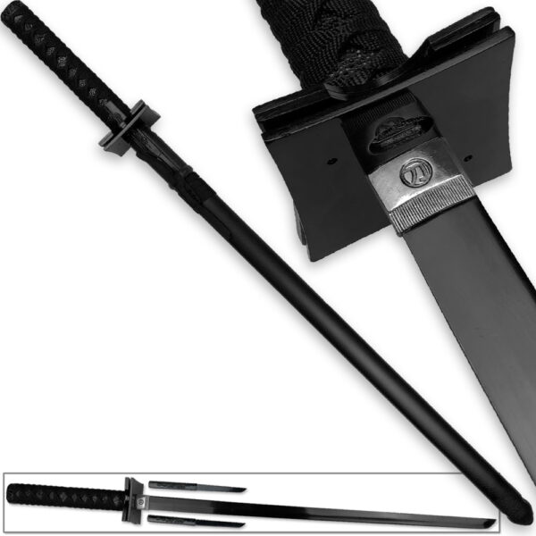 Ultimate Warrior Ninja Straitblade Katana Set All Black | Dual Knives, 2 Stars, 2 Kunai