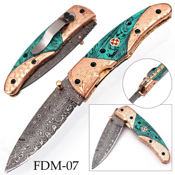 White Deer Executive Marble Series Damascus Folding Birds Eye Pattern