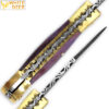 WHITE DEER Lockback Damascus Folding Knife Purple Giraffe Bone Handle Engraved Bolster