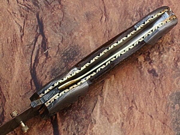 White Deer Unique Damascus Steel Tanto Wharncliffe Folding Knife Micarta Handle