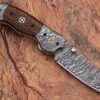 White Deer Unique Damascus Steel Tanto Wharncliffe Folding Knife Micarta Handle