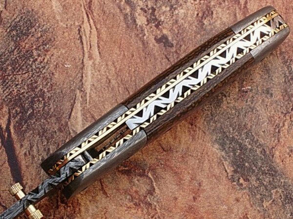 White Deer Unique Damascus Steel Tanto Wharncliffe Folding Knife Micarta Handle