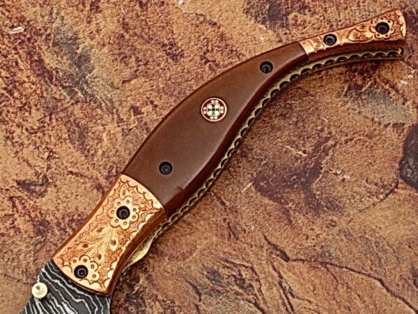 Executive Series MAGNUM COMBLOCK Damascus Folding Knife Bakelite Solid Copper ENGRAVED Bolstered
