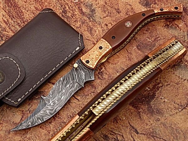 Executive Series MAGNUM COMBLOCK Damascus Folding Knife Bakelite Solid Copper ENGRAVED Bolstered