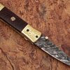 Signature Executive Series Italian-Style Damascus Folding Knife ENGRAVED Brass Bolster Rainwood Grip