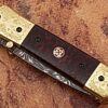 Signature Executive Series Italian-Style Damascus Folding Knife ENGRAVED Brass Bolster Rainwood Grip