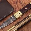 Signature Executive Series Italian-Style Damascus Folding Knife ENGRAVED Brass Bolster Rainwood Grip