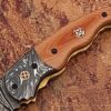 Signature Drop Point Unique Damascus Steel Folding Knife Micarta Wood Handle Handmade