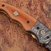 Signature Drop Point Unique Damascus Steel Folding Knife Micarta Wood Handle Handmade
