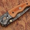Signature Drop Point Unique Damascus Steel Folding Knife Micarta Wood Handle Handmade