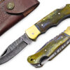 White Deer Executive Series Damascus Folding Knife Camel Bone Handle