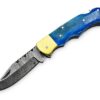 White Deer Executive Series Damascus Folding Knife Blue Camel Bone Handle