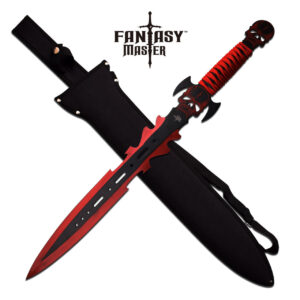 Raging Demon Skull Red Black Blade FANTASY Short Sword FULL TANG w  Sheath