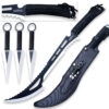 Black Tactical Killer Machete With 3pcs Throwing Knives Set